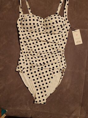 Betsey Johnson White Polka Dot One-Piece Swimsuit